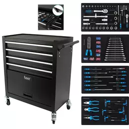 Carro de taller con 4 cajones y 1 compartimento. 83 herramientas