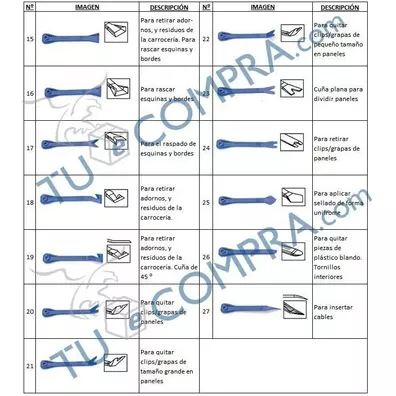 27 Palancas para molduras, grapas y tapicería