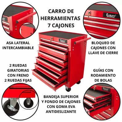 Carro de herramientas para taller 7 cajones rojo JPC7R