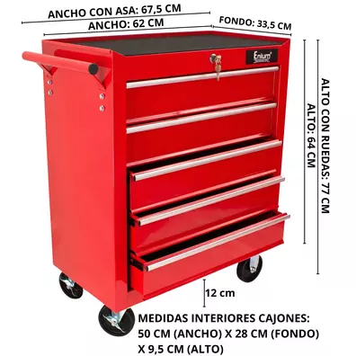 Carro de herramientas para taller 5 cajones rojo HCU5R