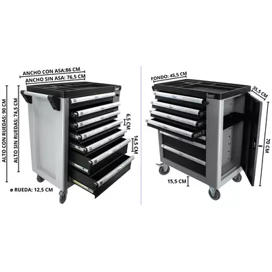 Carro de herramientas para taller 7 cajones + compartimento lateral LUX7RW