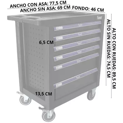 Carro de herramientas para taller mecánico 6 cajones STDR6NA negro