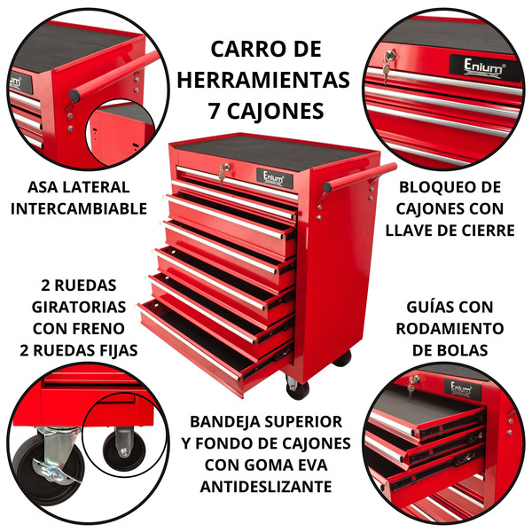 Carro de herramientas para taller 7 cajones rojo JPC7R