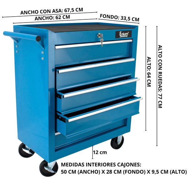 Carro de herramientas para taller 5 cajones azul HCU5B