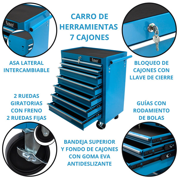 Carro de herramientas para taller 7 cajones azul JPC7A