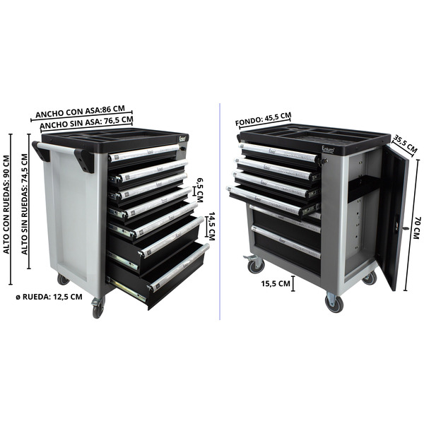 Carro de herramientas para taller 7 cajones + compartimento lateral LUX7RW
