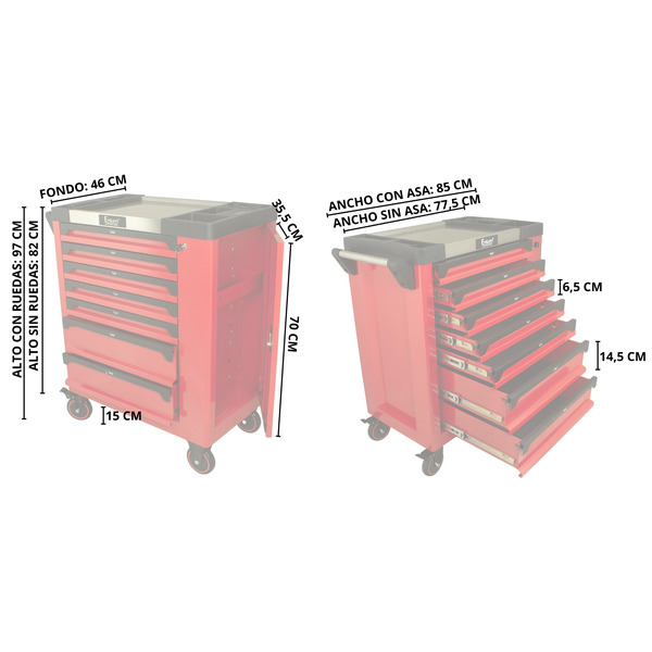Carro de herramientas para taller 7 cajones + puerta lateral PREM7PL