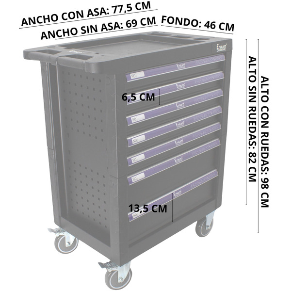 Carro de herramientas para taller mecánico 7 cajones STDR7WS negro