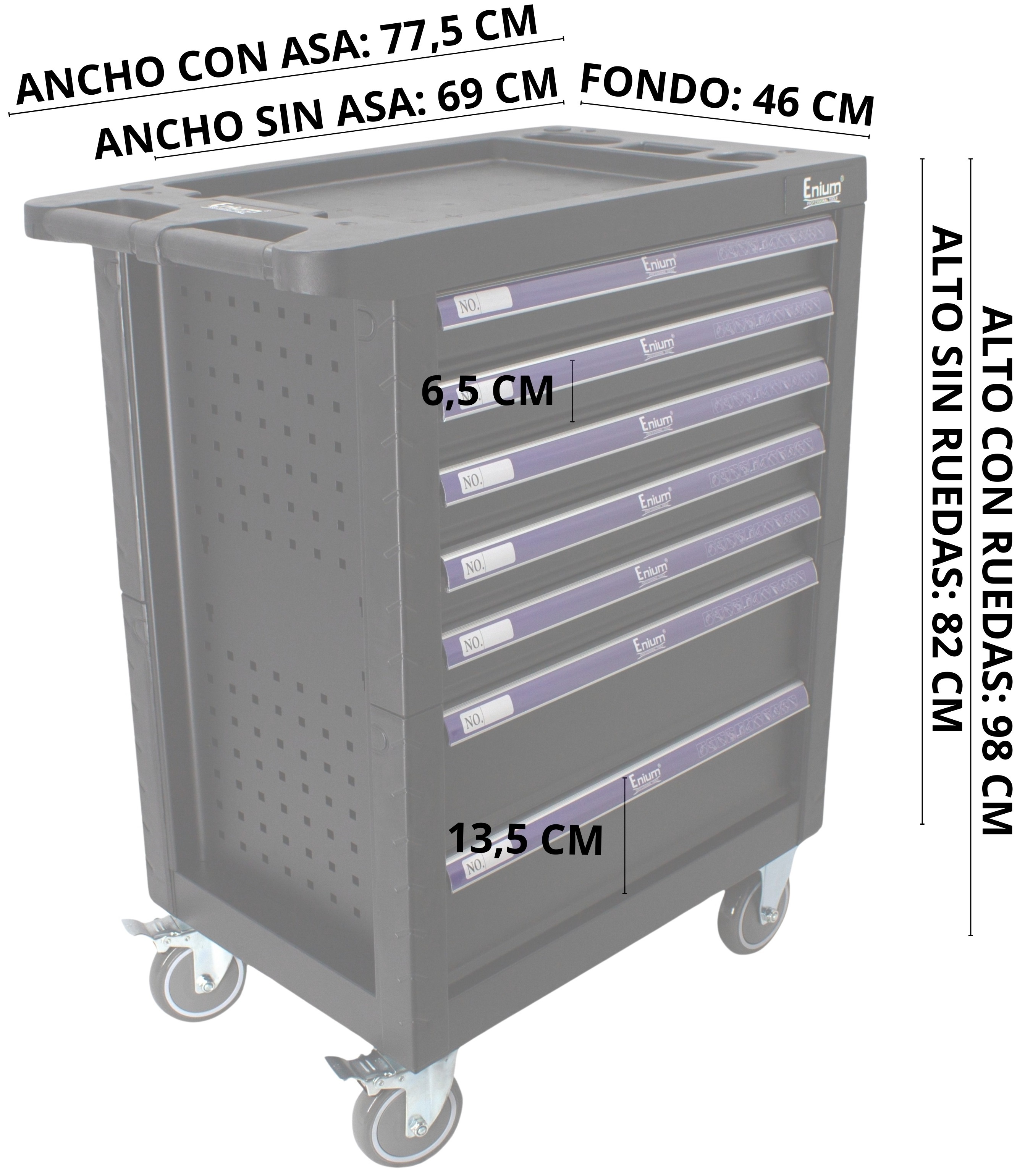 Medidas carro de 7 cajones EN11050N