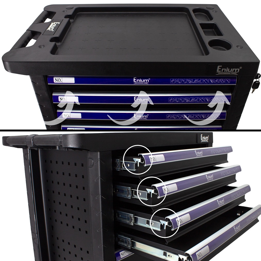 Caja de herramientas de 4 cajones + tapa abatible para carro de taller,  vacio (660 x 307 x 377 mm.) adecuado para GTi102001 & para GTi102004