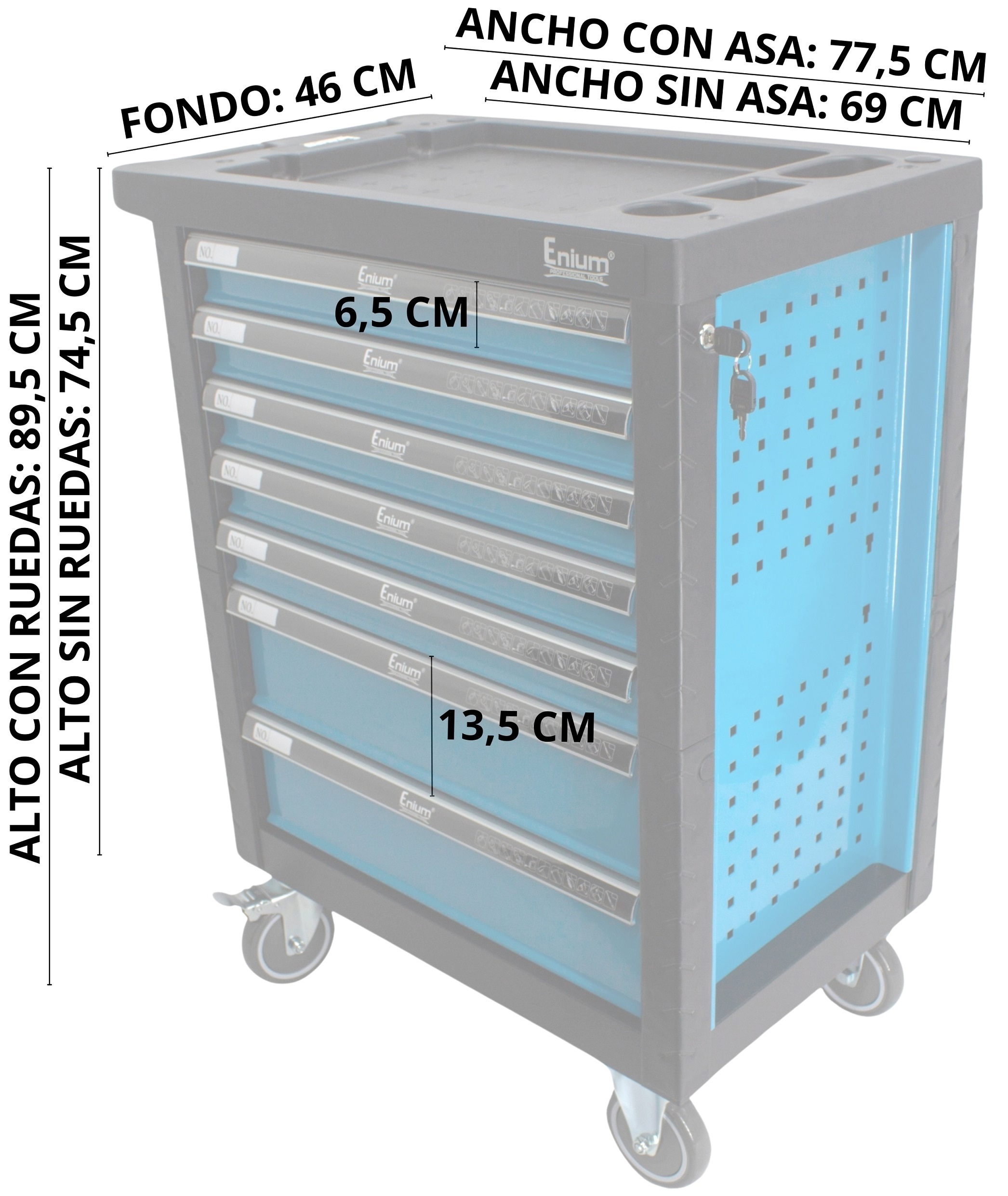 Medidas exteriores carro 7 cajones STDR7RQ