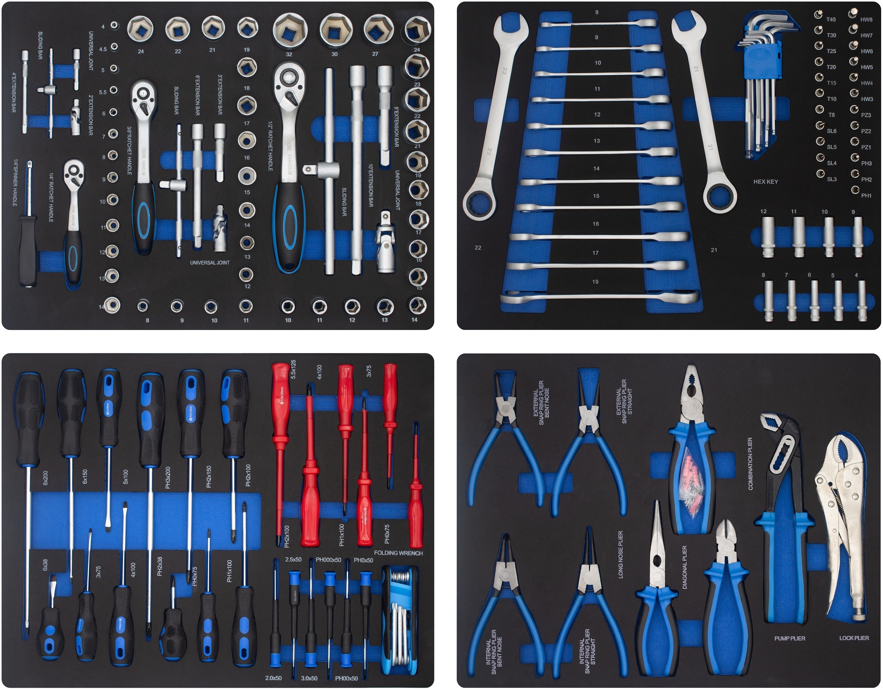 4 módulos para carro de taller de 155 herramientas